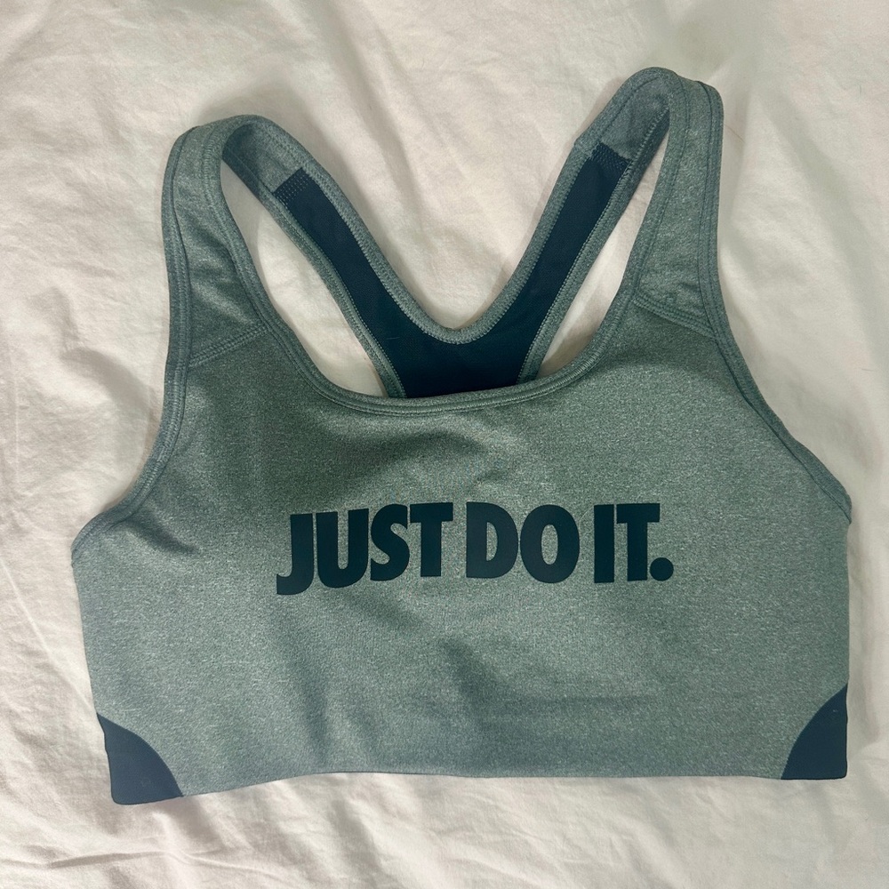 Nike Gray and Black Sports Bra with Racerback Design